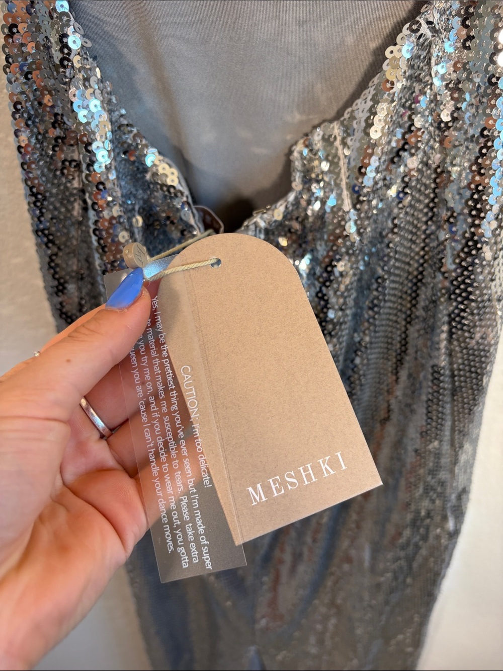 NWT MESHKI Adoria Sequin Cutout Maxi Dress in Silver - XS - Picture 9 of 9
